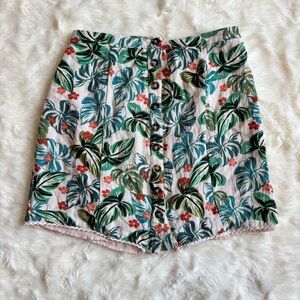 Lost + Wander Luau On The Beach Tropical Leaf Print Button Front Skirt Small